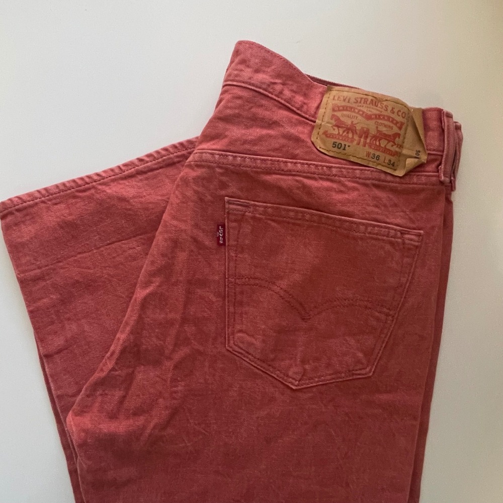 Levi Strauss Co 501 Red Denim Jeans W36 L34‎ Cone Denim Button Fly